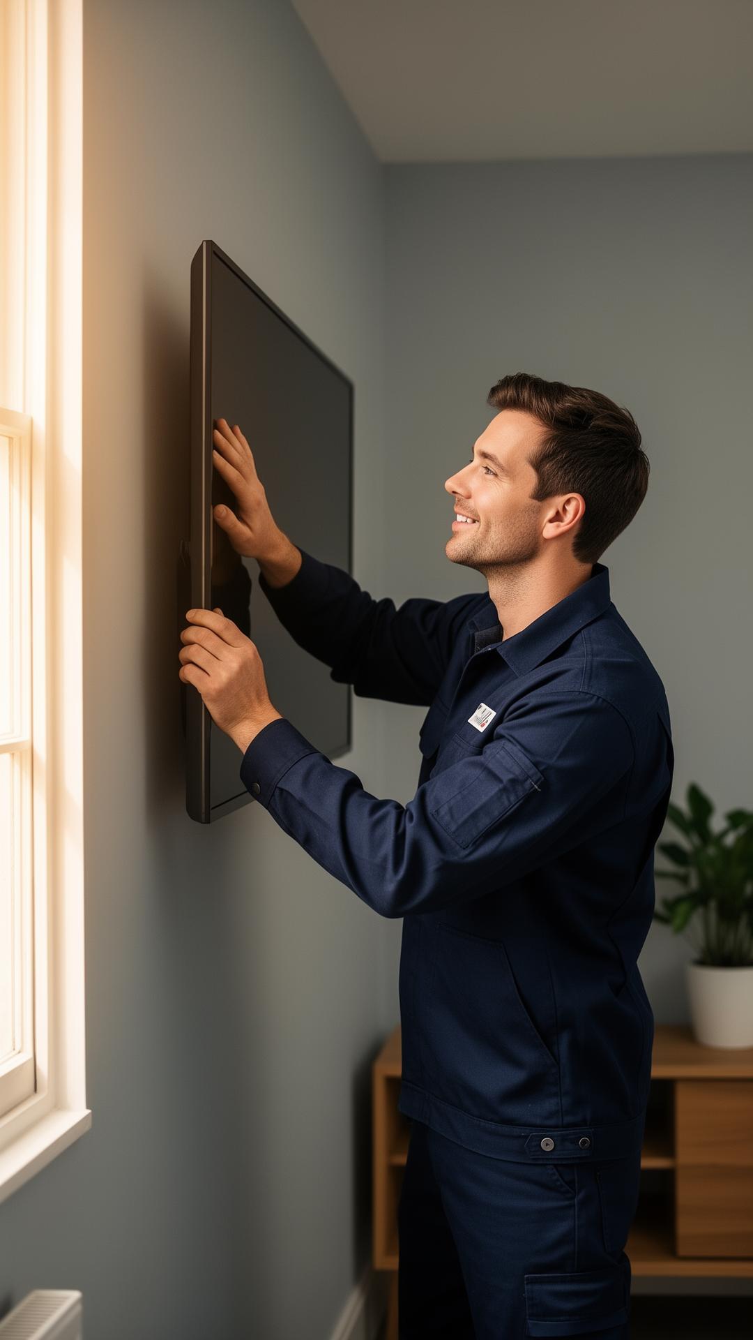 Vetted Helper mounting a TV in a modern London apartment